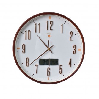 Round plastic wall clock, digital and analog, Model SH21126