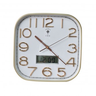 Square plastic wall clock, digital and analog, model SH21110