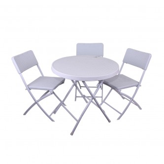 Plastic fiber table with 3 folding circular chairs 