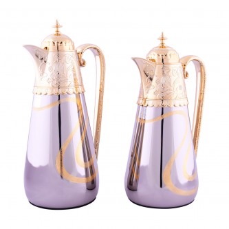 Termes Set for Tea and Coffee From ALSAIF - Size 1 liter +0.7 liter- Silver and Gold with Inscriptions