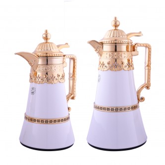 Termes  Set for Tea and Coffee From ALSAIF- Size  1 liter +0.7 liter-White and Gold with Inscriptions