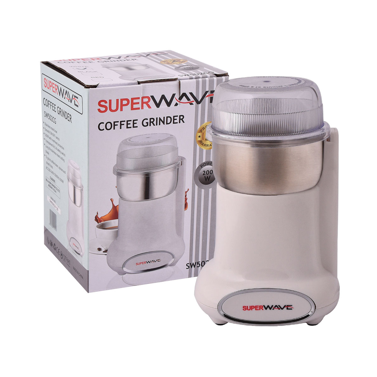 طحانة قهوة  - SUPER WAVE - لون ابيض 200 وات