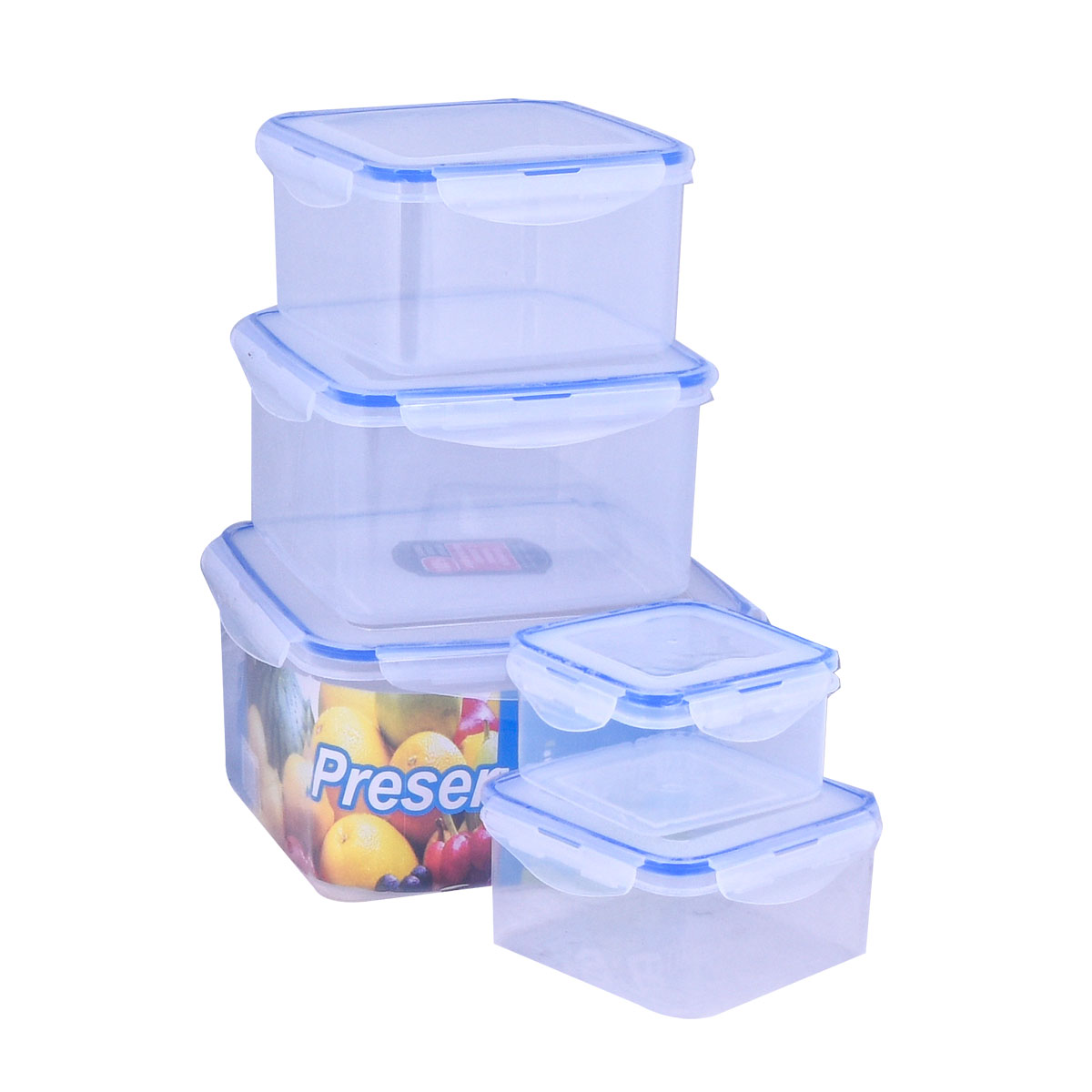 طقم حافظات طعام مربع مع غطاء - 5 قطعة - من ماي مارت طقم حافظات طعام مربع مع غطاء - 5 قطعة - من ماي مارت