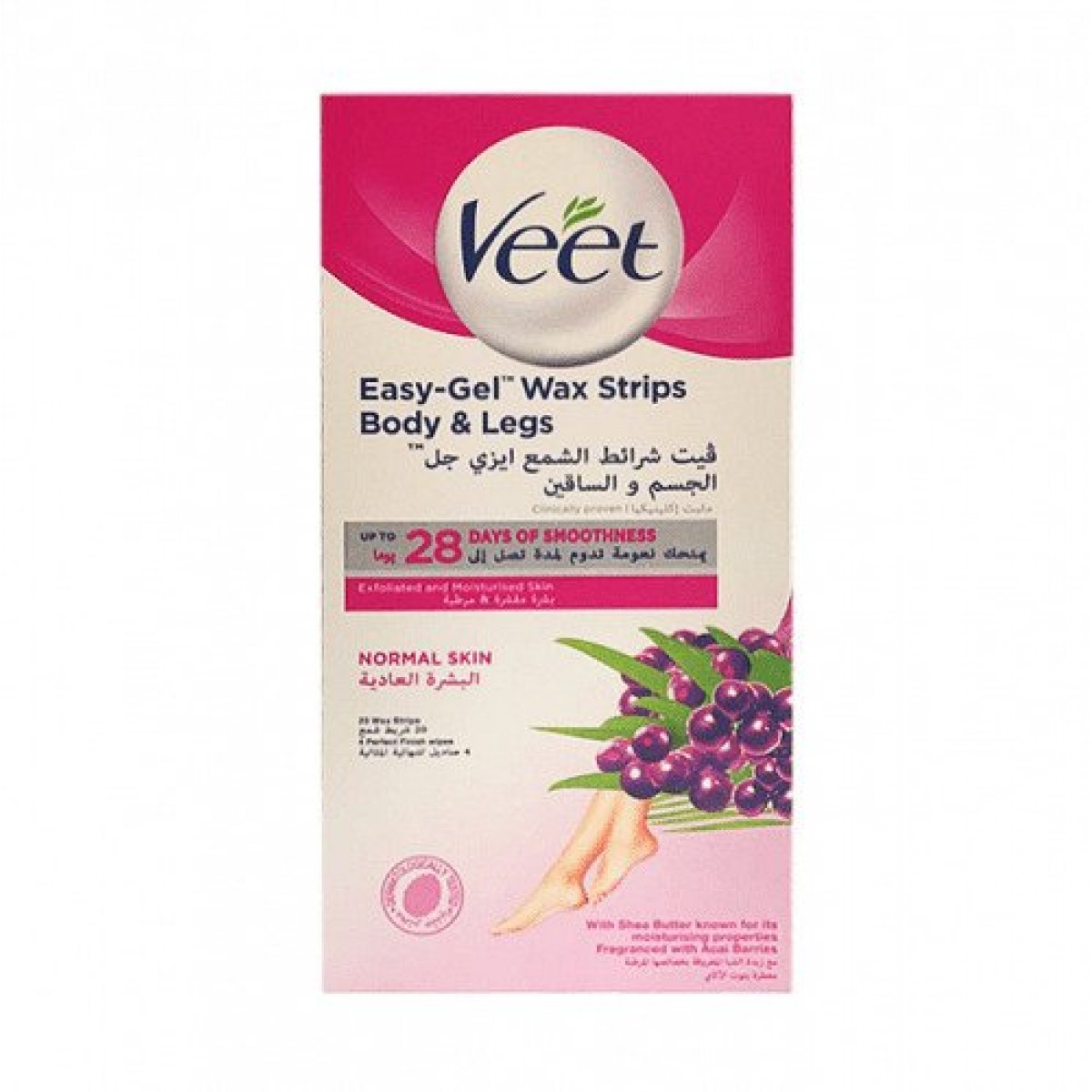 Veet Hair Removal Wax Strips For Normal Skin, 20 Strips Pink