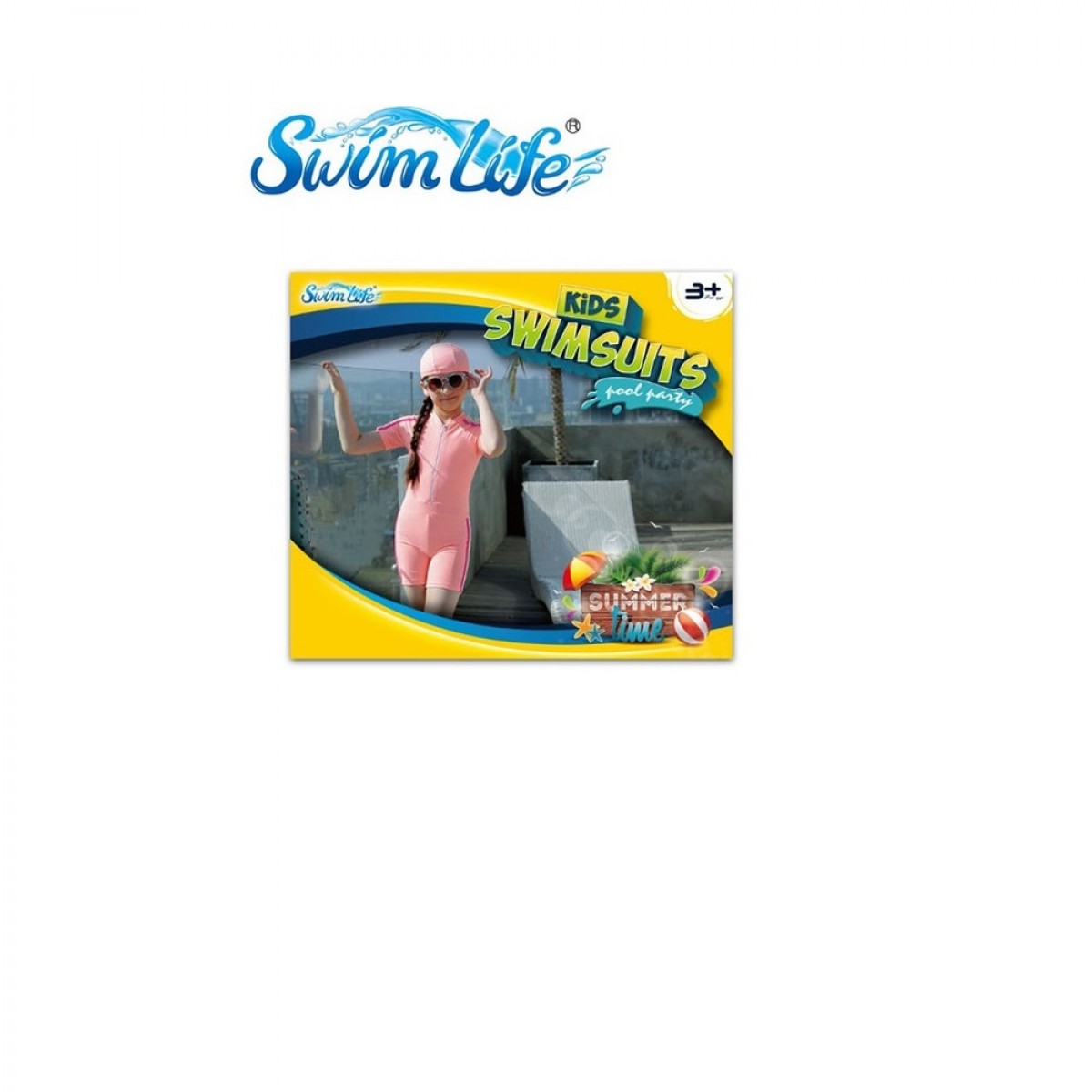 سويم لايف - بدلة سباحة للأطفال بقبعة لون برتقالي مقاس  XXXL