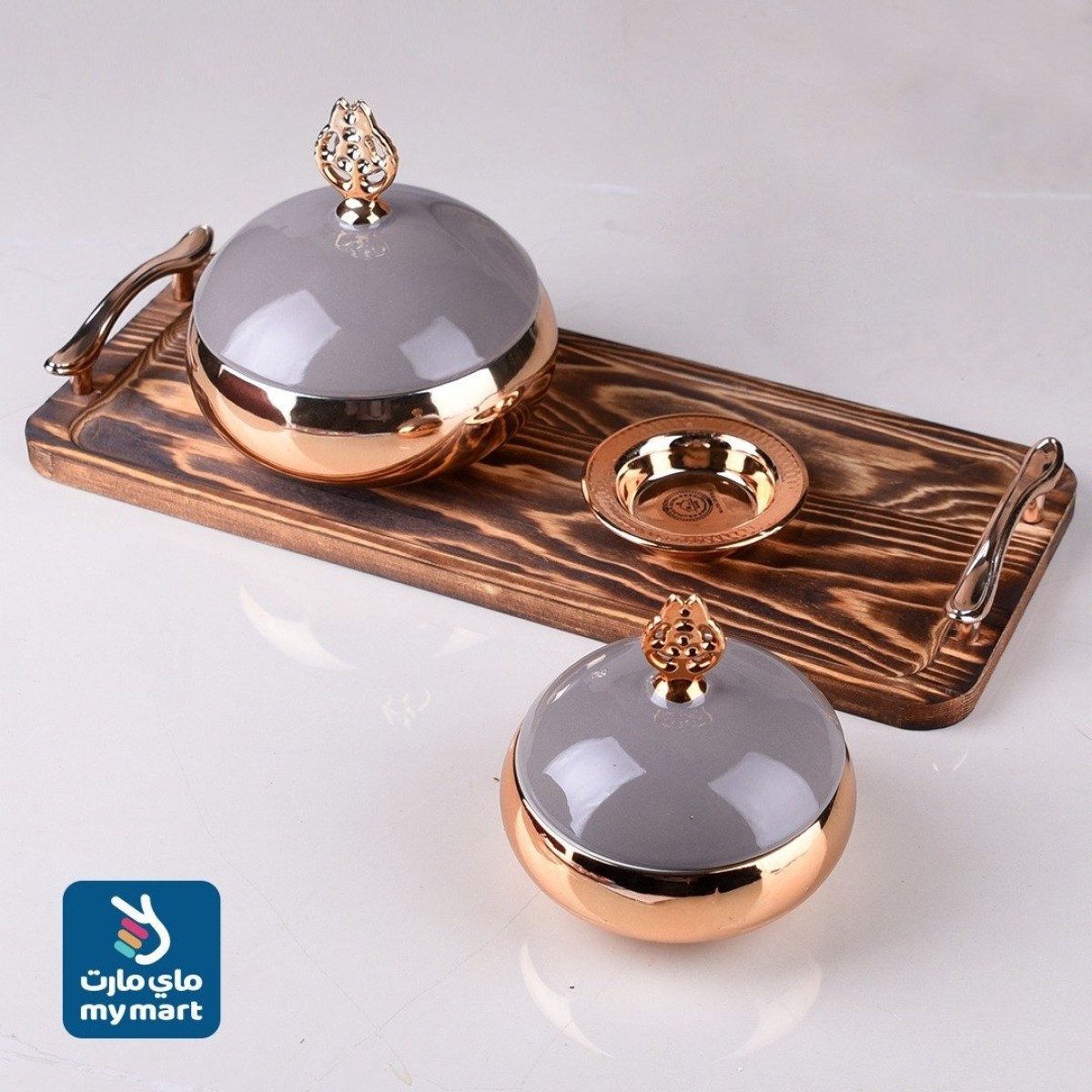تمرية سيراميك طقم 2 حبة مع طفرية خشب وصحن نواة رقم 999025 -3