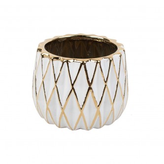 Ceramic flower vase with white and gold