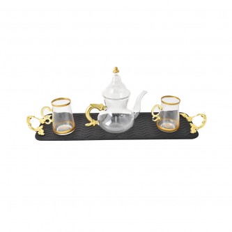 Glass Tea Pills Set with Jug, Tray and Spoons 14 Pieces Model 020629