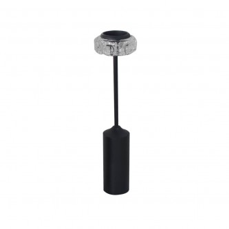 Black steel candlestick with glass 37 cm