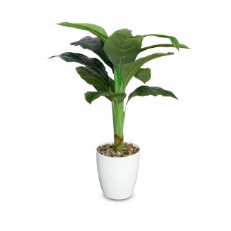 Green artificial ornamental trees with white plastic base 115 cm