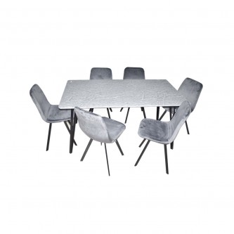 Gray wood dining table with 6 chairs