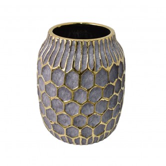 Gray ceramic flower vase with gold 31 cm