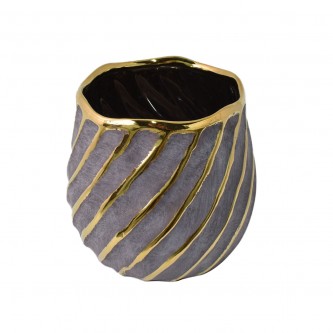 Gray ceramic flower vase with gold 15 cm