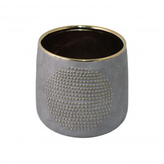 Gray ceramic flower vase with gold 17 cm