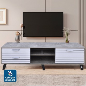طاولة تلفاز خشبية مع ارفف 160 × 40 × 44 سم رمادي / ابيض TV-SY065