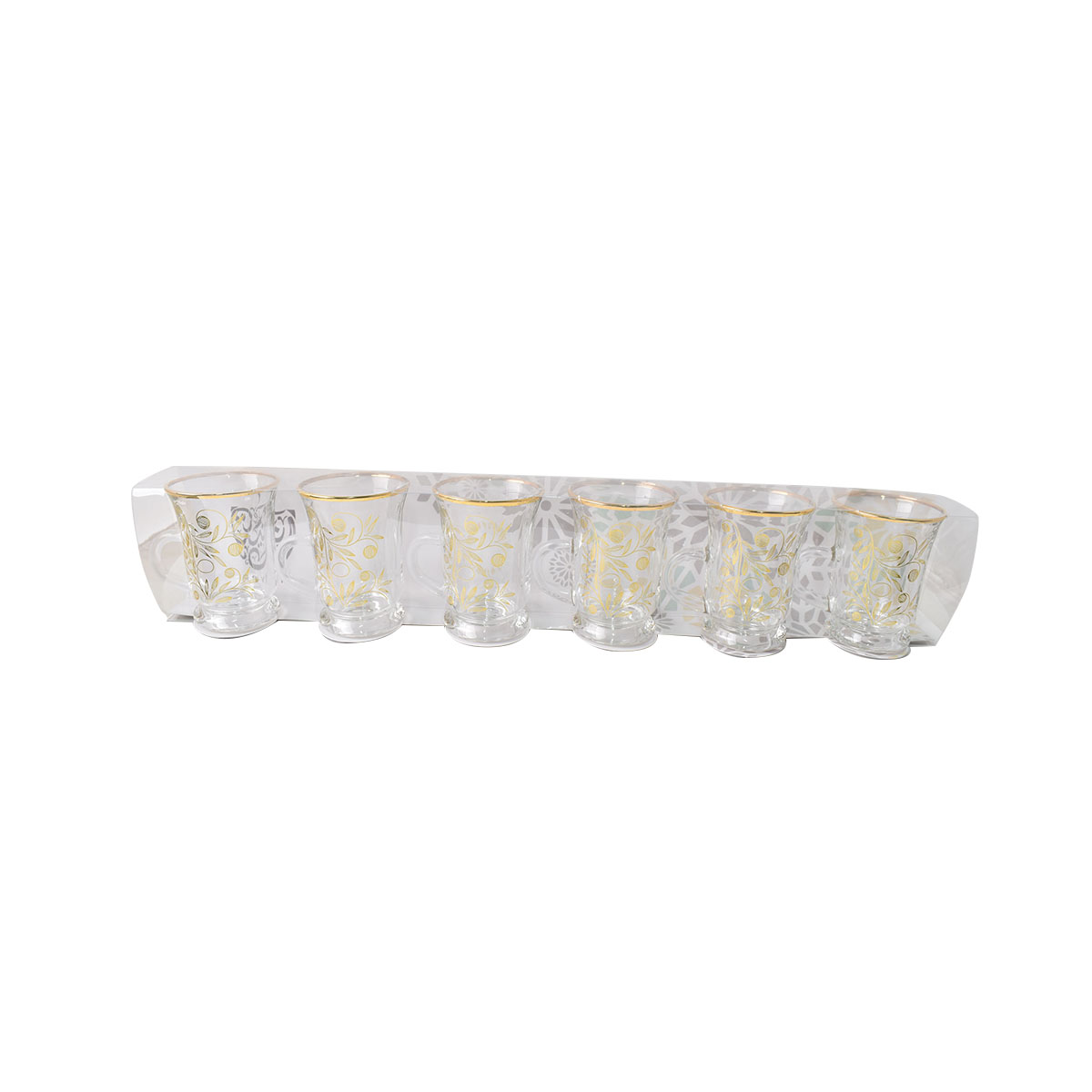 طقم بيالات شاي زجاج بنقش ذهبي 6 قطعة 613G6TNS طقم بيالات شاي زجاج بنقش ذهبي 6 قطعة 613G6TNS