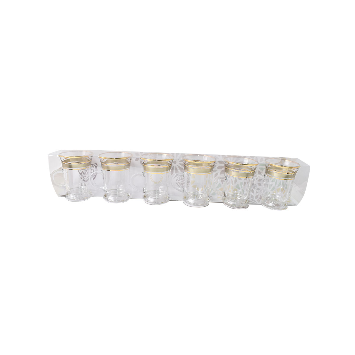طقم بيالات شاي زجاج بنقش ذهبي 6 قطعة 056G6TPCOL2 طقم بيالات شاي زجاج بنقش ذهبي 6 قطعة 056G6TPCOL2