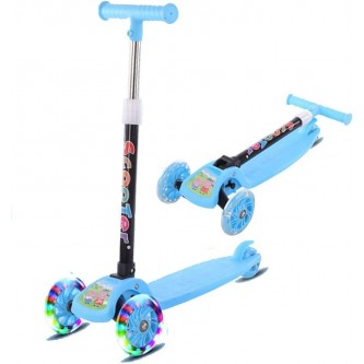 Children's scooter, plastic, with three wheels, foldable, blue