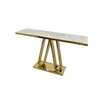 طاولة مدخل رخام بقاعدة استيل ذهبي 140× 40 × 80 سم 