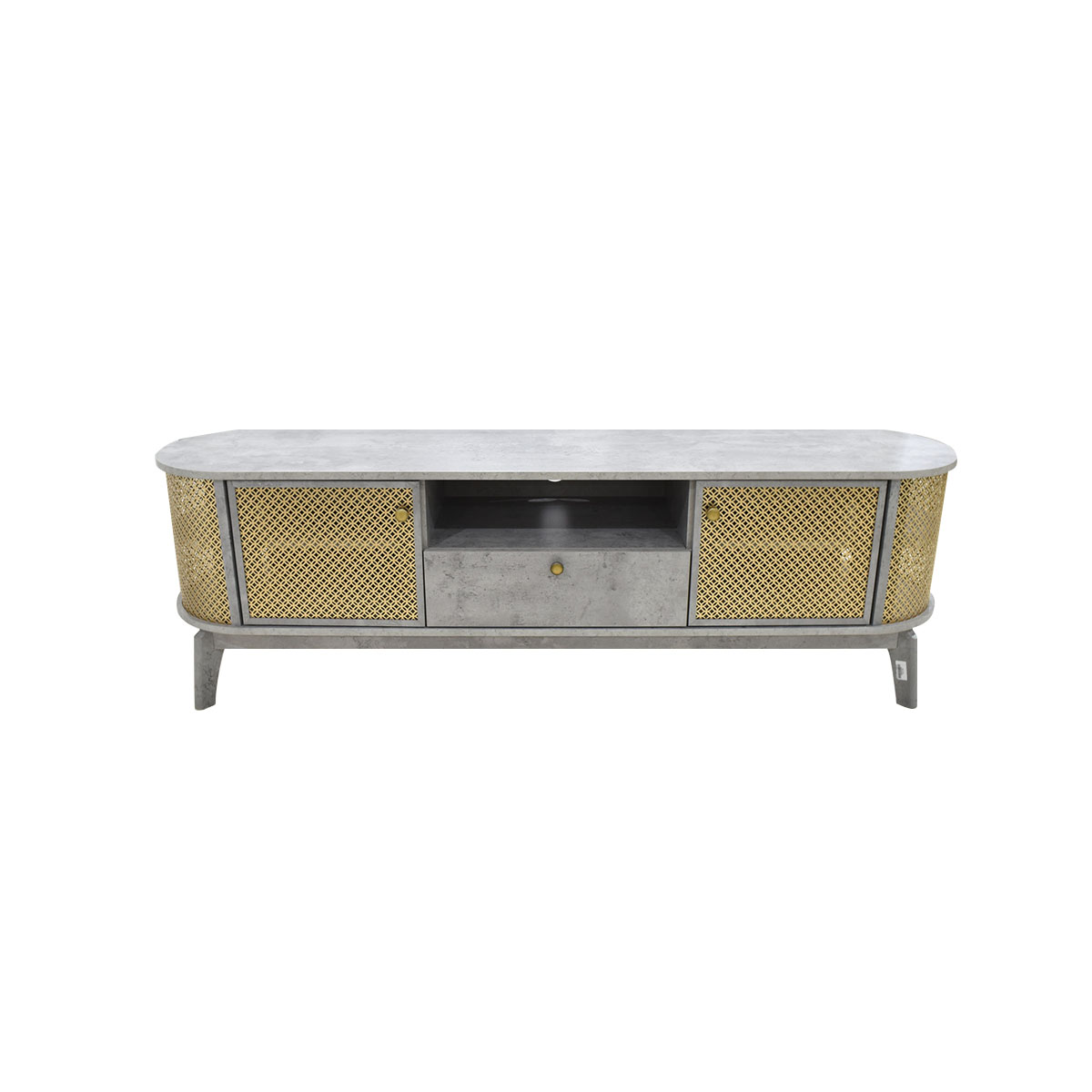 طاولة تلفاز خشب مع ارفف 158× 38 × 50 سم رمادي / ذهبي