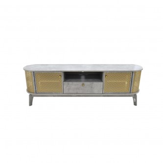 طاولة تلفاز خشب مع ارفف 158× 38 × 50 سم رمادي / ذهبي 