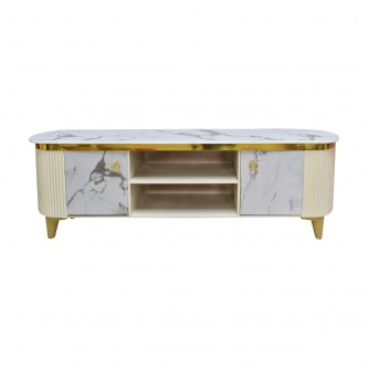 National wood TV table with shelves, 157 x 30 x 52 cm, white/beige