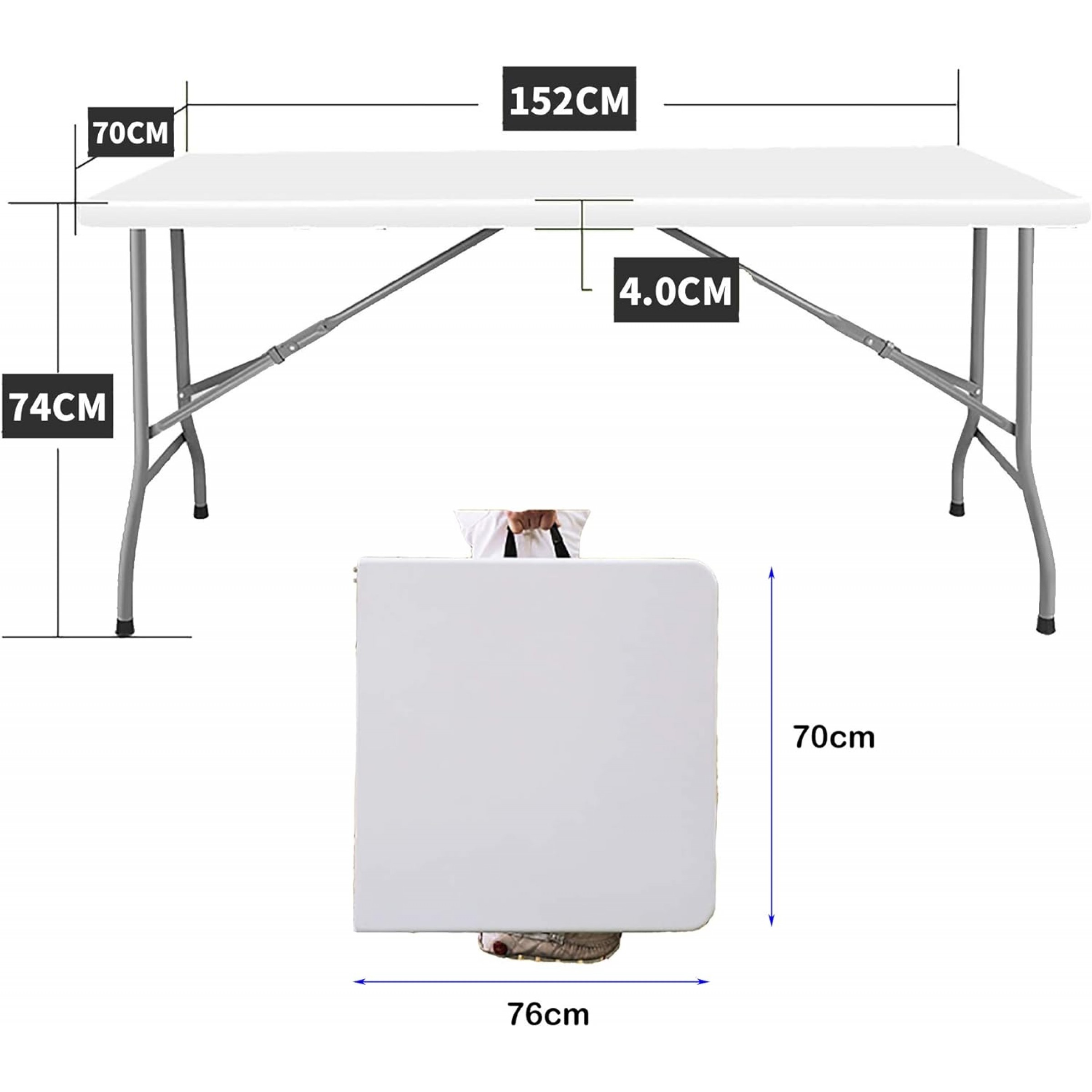 White rectangular foldable fiber table 152 x 70 x 74 cm AF600470