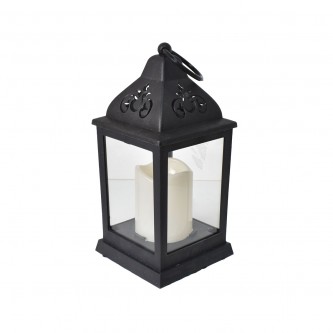 Luminous plastic lantern 10 x 10 x 22 cm black AF500973