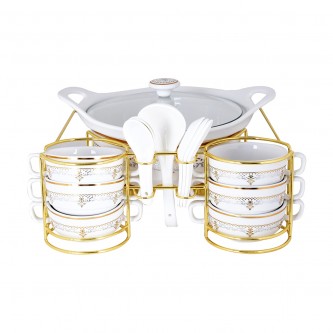 16-piece ceramic soup set with multiple patterns