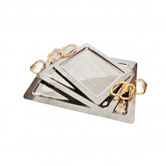 Silver and golden rectangular trays set, 3 pieces, K3231108/1/3NG