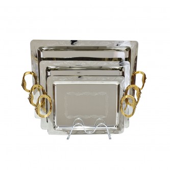 Silver and golden rectangular trays set, 3 pieces, K3231108/1/3NG