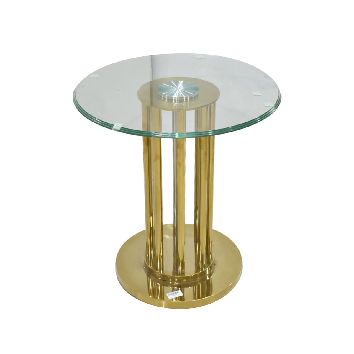 طاولة جانبية استيل بسطح زجاج دائري 50 × 50 × 54 سم شفاف / ذهبي AM12