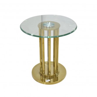 طاولة جانبية استيل بسطح زجاج دائري 50 × 50 × 54 سم شفاف / ذهبي AM12