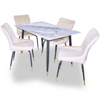 Ceramic dining table with 4 chairs beige AF-1