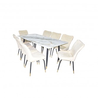 Ceramic dining table with 8 chairs beige AF-1