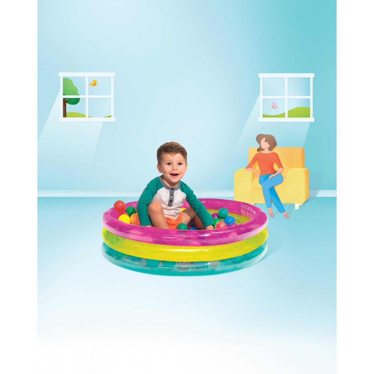 حوض سباحة دائري قابل للنفخ من انتكس مع كرات ملونة 86 × 25 سم 48674NP