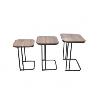 3-piece rectangular wooden service table set, brown/black, ZM23183B
