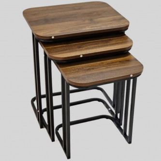3-piece rectangular wooden service table set, brown/black, ZM23183B