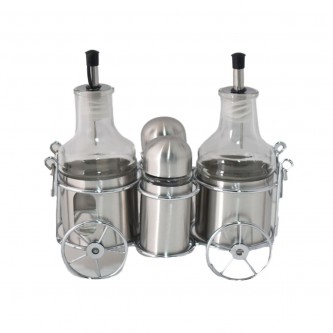 Navigation and oiler glass set with steel stand, 4 pieces, DON304