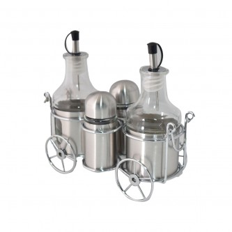 Navigation and oiler glass set with steel stand, 4 pieces, DON304