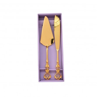 Gold steel cake serving knife and spoon set 307873