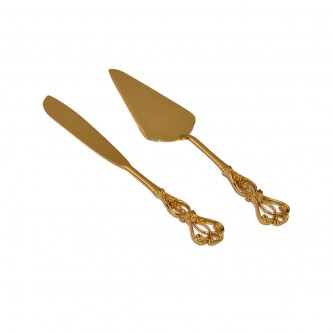 Gold steel cake serving knife and spoon set 307873