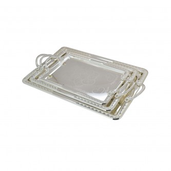 Set of silver rectangular steel serving trays, 3 pieces, TD24014