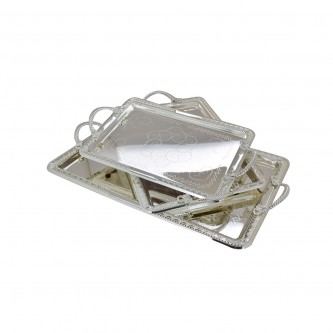 Set of silver rectangular steel serving trays, 3 pieces, TD24014