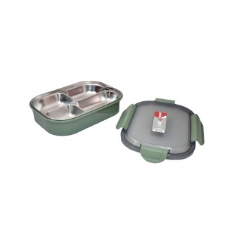 Green divided steel lunch box AF-600035