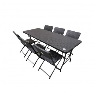 Viper dining table with 6 folding chairs, black AF-700022