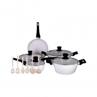 Ella granite cooking pots set with glass lid, 15 pieces, beige GC20