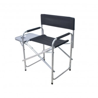 Black travel and camping chair with foldable side table
