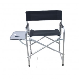 Black travel and camping chair with foldable side table
