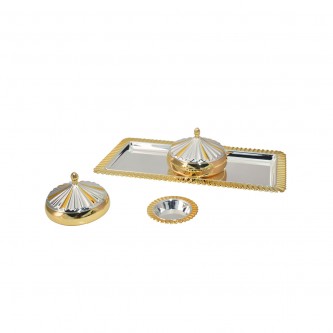 Dates set with serving plate and steel core plate, 4 pieces, gold and silver KAI-507
